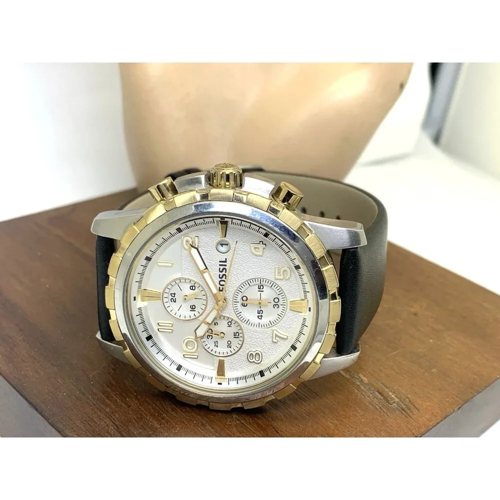 Fossil Men's Watch FS4795IE Quartz Chronograph Silver Dial Black Leather 45mm